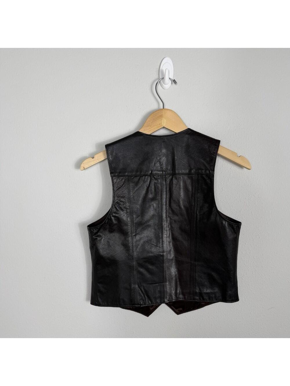 VTG West Bay Sport Womens Large Leather Western Button Brown Vest Boho Size 6 - Picture 7 of 8